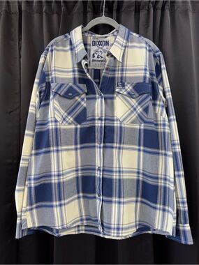 DIXXON Navy Blue and Cream Plaid Button-Up Shirt